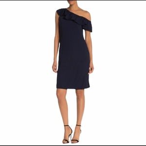 Chelsea & Violet One Shoulder Ruffle Navy Blue Dress Size S EUC
